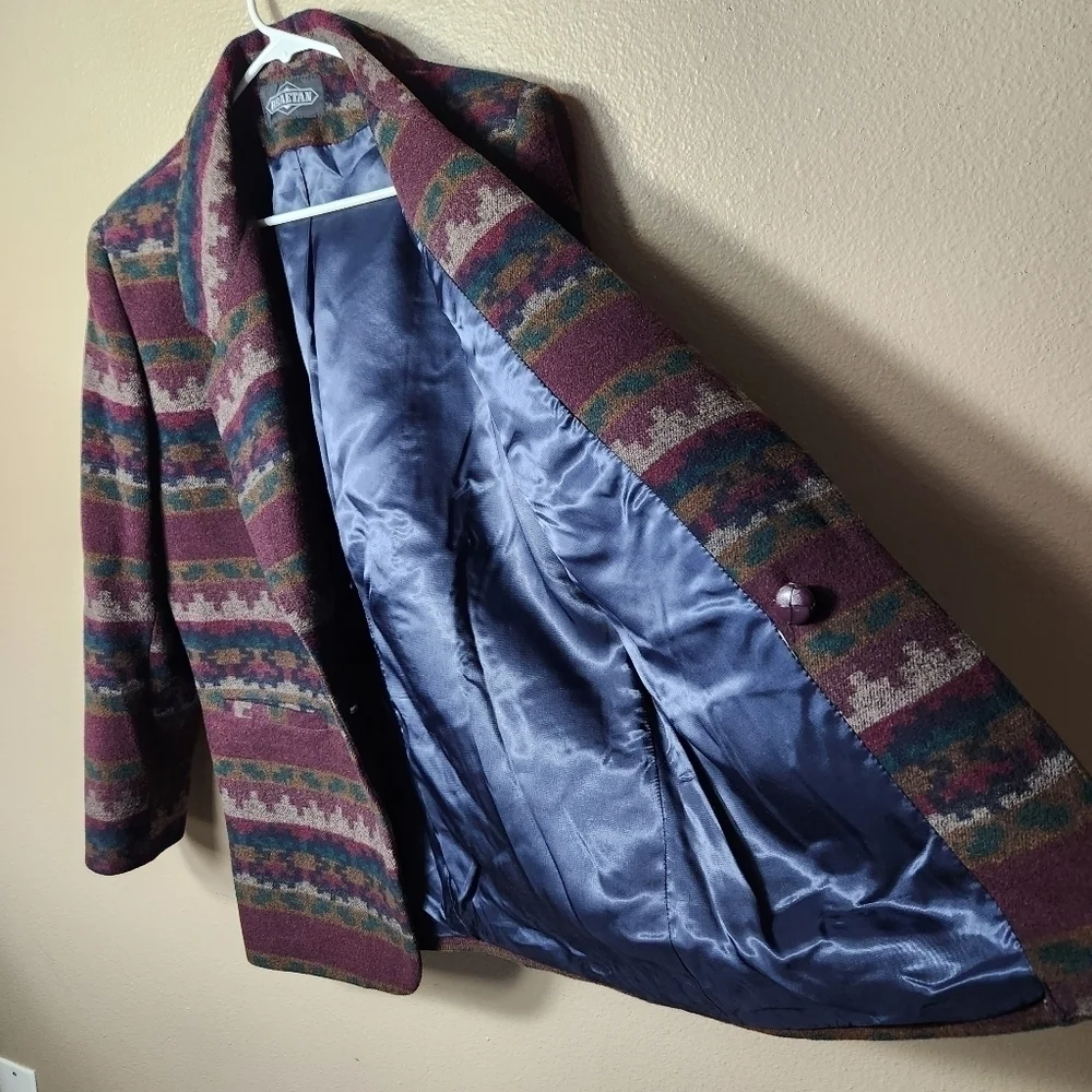 Vintage Braetan Womens Southwestern Aztec Wool Blend One Button Blazer-Size L